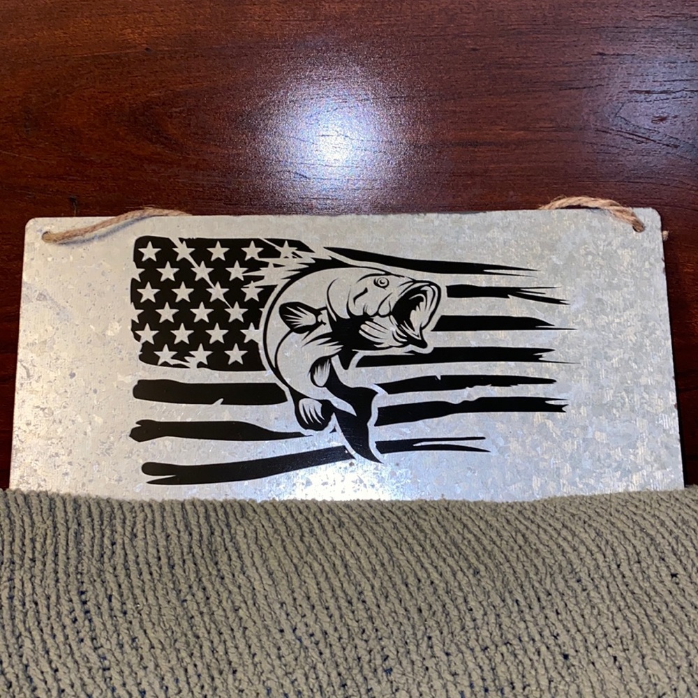 Galvanized Hanging Fish & Flag Sign